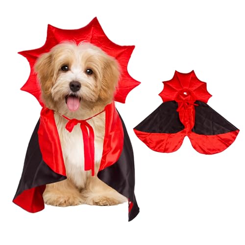 ADOGGYGO Vampir-Teufels-Hundekostüm, Halloween-Umhang für kleine, mittelgroße und große Hunde (Schwarz & Rot) von ADOGGYGO