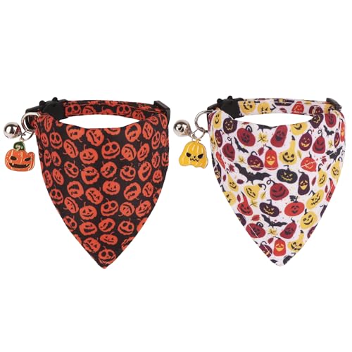 ADOGGYGO Halloween-Katzenhalsband mit Bandana, 2 Stück, Halloween-Kätzchen-Halstuch, Kürbis-Muster, Urlaubshalsbänder für Katzen und Kätzchen ADOGGYGO Halloween-Katzenhalsband mit Bandana, 2 Stück, Halloween-Kätzchen-Halstuch, Kürbis-Muster, Urlaubshalsbänder für Katzen und Kätzchen von ADOGGYGO