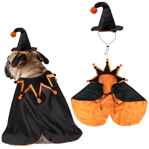 ADOGGYGO Halloween-Kostüme für Hunde, schwarz-orange, Haustier-Umhang, Hut-Set, Halloween-Narrenkostüm für kleine und mittelgroße Hunde ADOGGYGO Halloween-Kostüme für Hunde, schwarz-orange, Haustier-Umhang, Hut-Set, Halloween-Narrenkostüm für kleine und mittelgroße Hunde von ADOGGYGO