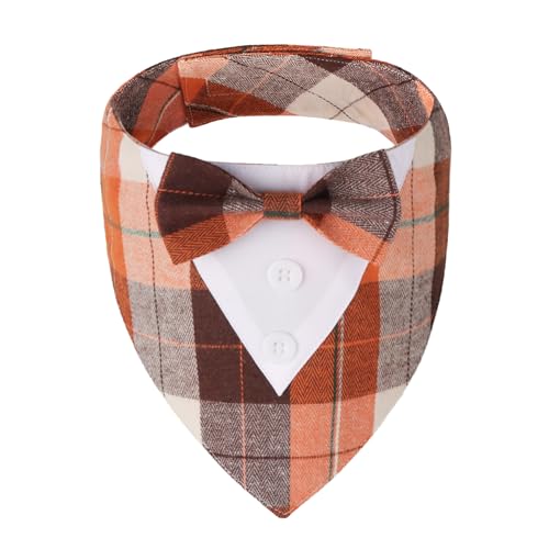 ADOGGYGO Herbst-Hunde-Smoking-Bandana, orangefarbenes kariertes Haustierhalsband mit Fliege, verstellbares Halloween-Kostüm für kleine Hunde, Größe S ADOGGYGO Herbst-Hunde-Smoking-Bandana, orangefarbenes kariertes Haustierhalsband mit Fliege, verstellbares Halloween-Kostüm für kleine Hunde, Größe S von ADOGGYGO