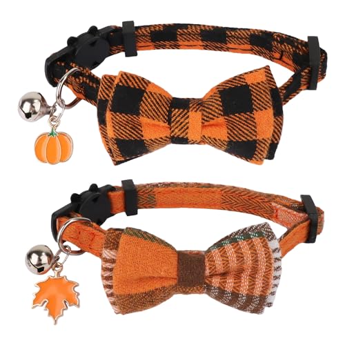 ADOGGYGO Herbst-Katzenhalsbänder mit abnehmbarer Schleife, 2 Stück, Orange kariert, Thanksgiving, Halloween, Herbsthalsbänder für Katzen und Kätzchen ADOGGYGO Herbst-Katzenhalsbänder mit abnehmbarer Schleife, 2 Stück, Orange kariert, Thanksgiving, Halloween, Herbsthalsbänder für Katzen und Kätzchen von ADOGGYGO