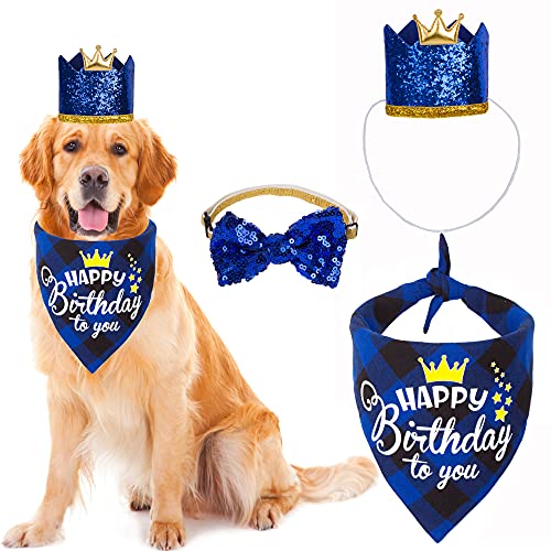 ADOGGYGO Hunde-Geburtstagsparty-Zubehör, Hunde-Geburtstagsmütze, Bandana, Schal mit niedlicher Hundefliege für kleine, mittelgroße Hunde und Haustiere von ADOGGYGO