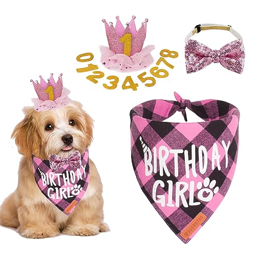 ADOGGYGO Hunde-Geburtstagsparty-Zubehör, verschiedene Größen erhältlich, für Mädchen und Hunde, rosa Welpe, Partyhut, Krone mit Zahlen für kleine Welpen, Haustiere (klein) von ADOGGYGO