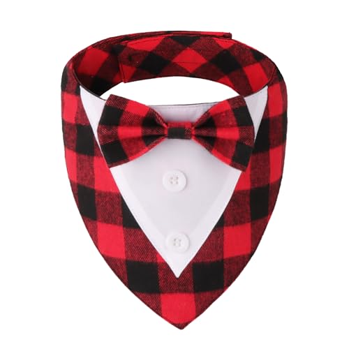 ADOGGYGO Hunde-Halstuch, Smoking-Bandana, rotes Karomuster, mit Fliege, verstellbares Weihnachtskostüm für mittelgroße Hunde, Größe M ADOGGYGO Hunde-Halstuch, Smoking-Bandana, rotes Karomuster, mit Fliege, verstellbares Weihnachtskostüm für mittelgroße Hunde, Größe M von ADOGGYGO