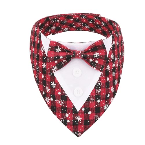 ADOGGYGO Hunde-Smoking-Bandana, Weihnachts-Smoking-Bandana, rot kariert, mit Fliege, verstellbar, formelles Weihnachtskostüm für extra große Hunde, Haustiere (Größe XL) von ADOGGYGO