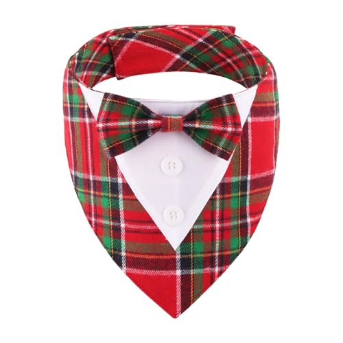 ADOGGYGO Hunde-Smoking-Bandana, rot-grünes kariertes Haustier-Halsband mit Schleife, verstellbares Weihnachtskostüm für kleine Hunde, Größe S ADOGGYGO Hunde-Smoking-Bandana, rot-grünes kariertes Haustier-Halsband mit Schleife, verstellbares Weihnachtskostüm für kleine Hunde, Größe S von ADOGGYGO
