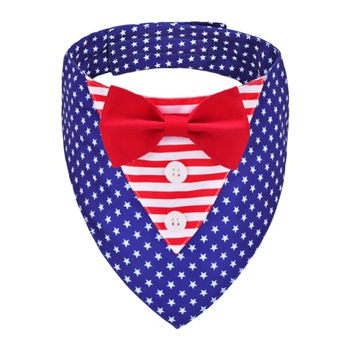 ADOGGYGO Hunde-Smokinghalstuch, Motiv: amerikanische Flagge, rot-blau, Haustier-Smoking mit Fliege, verstellbares Bandana-Kostüm für extra kleine Hunde (XS) von ADOGGYGO
