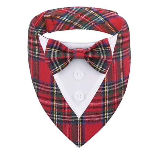 ADOGGYGO Hunde-Smokinghalstuch, rotes Kariertes Weihnachtshalsband mit Fliege, verstellbares Weihnachtskostüm für XL-Hunde, Haustiere (Größe XL) von ADOGGYGO