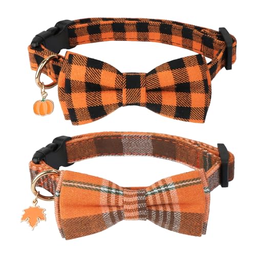 ADOGGYGO Hundehalsbänder mit Schleife, Halloween-Kürbis-Ahorn-Charm, orangefarbenes Karomuster, Herbsthalsbänder für mittelgroße und große Hunde, 2 Stück ADOGGYGO Hundehalsbänder mit Schleife, Halloween-Kürbis-Ahorn-Charm, orangefarbenes Karomuster, Herbsthalsbänder für mittelgroße und große Hunde, 2 Stück von ADOGGYGO