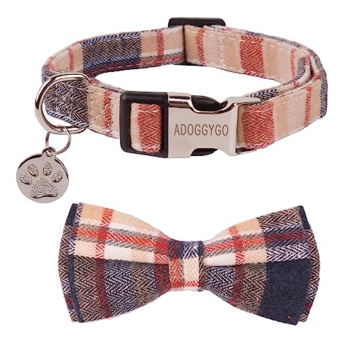 ADOGGYGO Hundehalsband mit Fliege, weich, kariert, mit abnehmbarer Fliege, verstellbar, für kleine, mittelgroße und große Hunde (Größe M, Rot und Blau) von ADOGGYGO