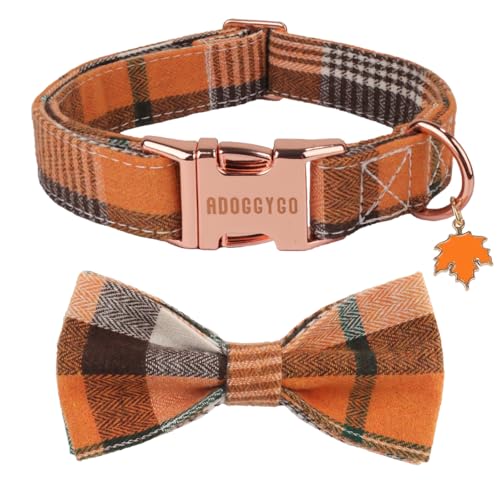 ADOGGYGO Hundehalsband mit Schleife, abnehmbar, kariert, Halloween-/Thanksgiving-Fliege, Metallschnalle, verstellbar, orangefarbenes Karomuster, Herbsthalsbänder für kleine Hunde, Jungen, Mädchen ADOGGYGO Hundehalsband mit Schleife, abnehmbar, kariert, Halloween-/Thanksgiving-Fliege, Metallschnalle, verstellbar, orangefarbenes Karomuster, Herbsthalsbänder für kleine Hunde, Jungen, Mädchen von ADOGGYGO