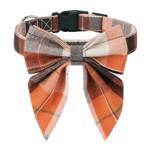 ADOGGYGO Hundehalsband mit Schleife, verstellbar, kariert, für Thanksgiving, Halloween, für kleine, mittelgroße und große Hunde, Haustiere (groß) von ADOGGYGO