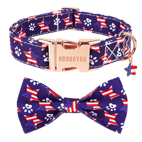 ADOGGYGO Hundehalsband mit amerikanischer Flagge, abnehmbare rot-blaue Stern-Fliege, Metallschnalle, verstellbar, patriotisches Halsband für große Hunde, Jungen, Mädchen, Größe L ADOGGYGO Hundehalsband mit amerikanischer Flagge, abnehmbare rot-blaue Stern-Fliege, Metallschnalle, verstellbar, patriotisches Halsband für große Hunde, Jungen, Mädchen, Größe L von ADOGGYGO