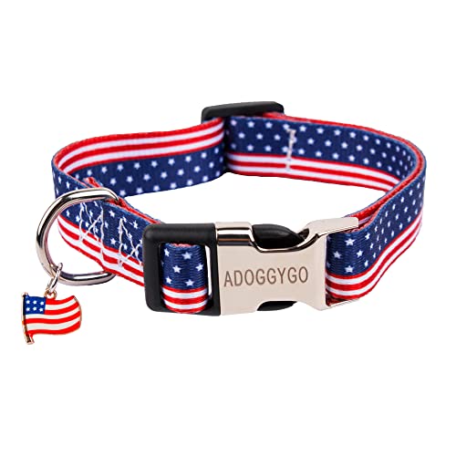 ADOGGYGO Hundehalsband mit amerikanischer Flagge, blau-rotes Sternmuster, patriotisches Hundehalsband für kleine, mittelgroße und große Hunde (mittelgroß, Flagge) von ADOGGYGO