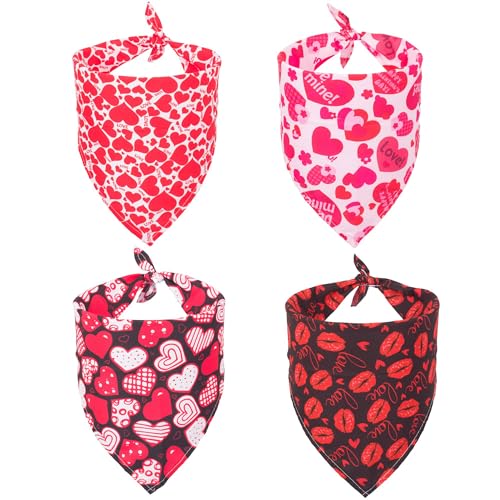 ADOGGYGO Hundehalstuch, Dreieckstuch für Hunde, Rot / Rosa, Herzmuster, Valentins-Halstücher für große und extra große Hunde, Größe XL, 4 Stück ADOGGYGO Hundehalstuch, Dreieckstuch für Hunde, Rot / Rosa, Herzmuster, Valentins-Halstücher für große und extra große Hunde, Größe XL, 4 Stück von ADOGGYGO
