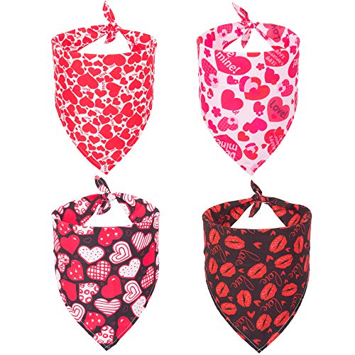 ADOGGYGO Hundehalstuch, Dreieckstuch für Hunde, Rot / Rosa, Herzmuster, Valentins-Halstücher für kleine Hunde (klein), 4 Stück von ADOGGYGO