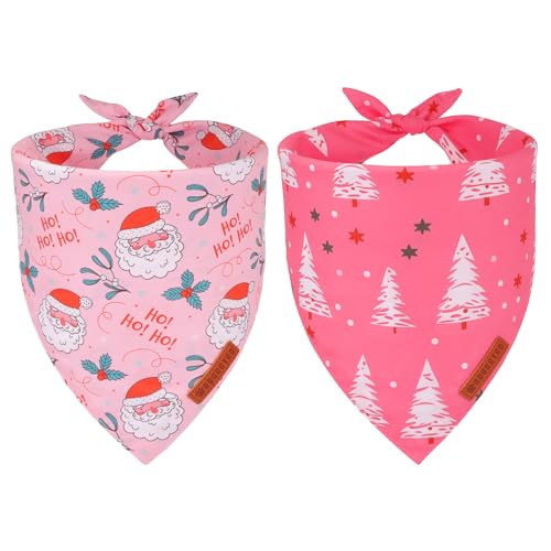 ADOGGYGO Hundehalstuch, Motiv: Weihnachtsmann, Weihnachtsbaum, verstellbare Passform, rosa Haustier-Halstücher für kleine Hunde, Welpen (klein) von ADOGGYGO