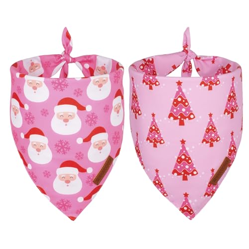 ADOGGYGO Hundehalstuch, Weihnachtsbaum, Weihnachtsmann, hochwertiger Stoff, verstellbare Passform, für Hündinnen, für mittelgroße und große Hunde, Haustiere (groß, rosa Weihnachten) von ADOGGYGO