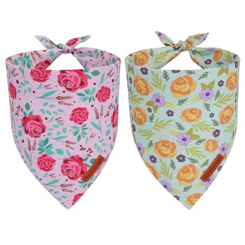 ADOGGYGO Hundehalstuch mit Blumenmuster, rot-gelbe Rose, verstellbare Passform, Blumen-Halstücher für extra große Hunde und Haustiere (Größe XL) von ADOGGYGO