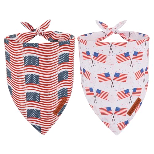ADOGGYGO Hundehalstuch mit amerikanischer Flagge, wendbar, mit USA-Flagge, verstellbar, für mittelgroße und große Hunde, Haustiere, Größe L, 2 Stück von ADOGGYGO
