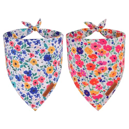 ADOGGYGO Hundehalstücher mit Blumenmuster, wendbar, niedlicher Blumenschal, hochwertiger Stoff, verstellbare Passform, rosa und blau, für extra große Hunde (Größe XL) von ADOGGYGO