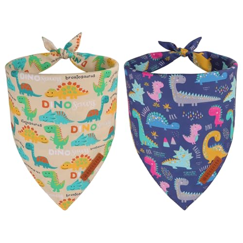 ADOGGYGO Hundehalstücher mit Dinosaurier-Motiv, wendbar, bunt, hochwertiger Stoff, verstellbare Passform, gelb-blau, Dinosaurier-Halstücher für extra große Hunde, Größe XL, 2 Stück ADOGGYGO Hundehalstücher mit Dinosaurier-Motiv, wendbar, bunt, hochwertiger Stoff, verstellbare Passform, gelb-blau, Dinosaurier-Halstücher für extra große Hunde, Größe XL, 2 Stück von ADOGGYGO