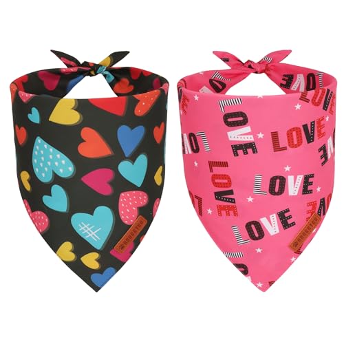 ADOGGYGO Hundehalstücher zum Valentinstag, dreieckig, wendbar, Herzmuster, Premium-strapazierfähiger Stoff, Haustier-Valentinstags-Halstuch, für große und extra große Hunde, Größe XL, 2 Stück von ADOGGYGO