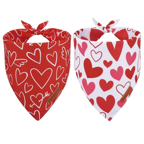 ADOGGYGO Hundehalstücher zum Valentinstag, rot-rosa Herzen, verschiedene Größen, weiß-rot, für kleine Hunde, Haustiere (klein, Valentinstag) von ADOGGYGO