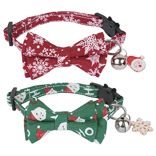 ADOGGYGO Katzenhalsband, mit Schleife, Weihnachtsmotiv, Rot / Grün von ADOGGYGO