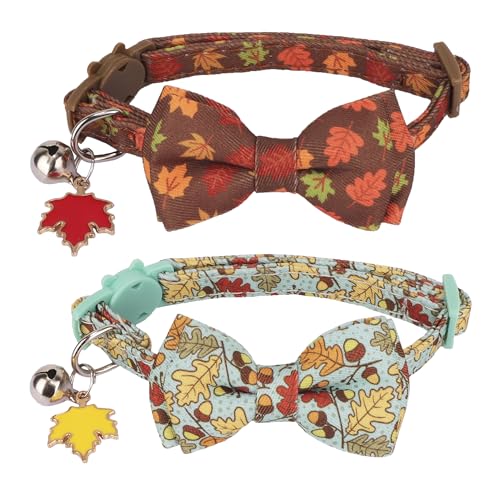 ADOGGYGO Katzenhalsband mit abnehmbarer Schleife, Braungrün, Halloween, Erntedankfest, Herbsthalsbänder für Katzen, Kätzchen, 2 Stück ADOGGYGO Katzenhalsband mit abnehmbarer Schleife, Braungrün, Halloween, Erntedankfest, Herbsthalsbänder für Katzen, Kätzchen, 2 Stück von ADOGGYGO