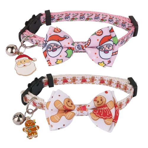 ADOGGYGO Pinkes Weihnachts-Katzenhalsband mit Fliege und Glocke, 2 Stück, Weihnachts-Kätzchen-Halsband mit abnehmbarer Schleife, rosa Haustier-Weihnachtshalsbänder für Katze Kätzchen (Weihnachten) ADOGGYGO Pinkes Weihnachts-Katzenhalsband mit Fliege und Glocke, 2 Stück, Weihnachts-Kätzchen-Halsband mit abnehmbarer Schleife, rosa Haustier-Weihnachtshalsbänder für Katze Kätzchen (Weihnachten) von ADOGGYGO