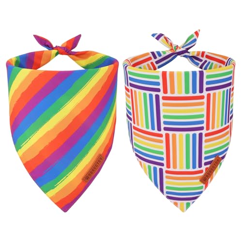 ADOGGYGO Regenbogen-Hundehalstuch, Urlaubstuch, verstellbare Passform, bunte Regenbogen-Bandanas für mittelgroße und große Hunde, Haustiere (groß) von ADOGGYGO