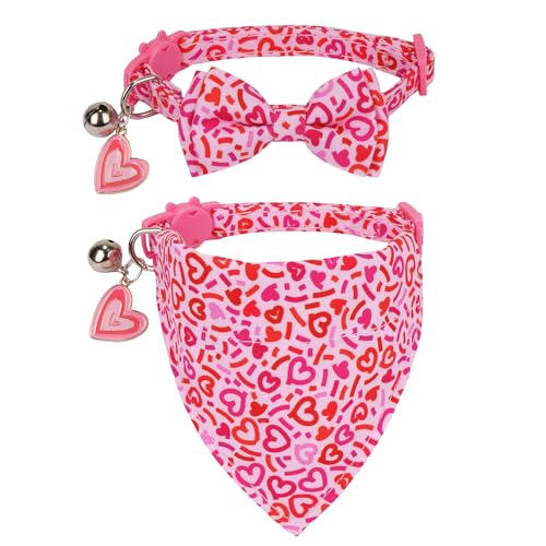 ADOGGYGO Rosa Valentine Katzenhalsband mit Fliege, Halstuch, Valentins-Kätzchen-Fliege, Haustier-Herz-Halsbänder für Katze und Kätzchen ADOGGYGO Rosa Valentine Katzenhalsband mit Fliege, Halstuch, Valentins-Kätzchen-Fliege, Haustier-Herz-Halsbänder für Katze und Kätzchen von ADOGGYGO