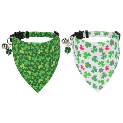 ADOGGYGO St. Patrick's Day Katzenhalsbänder mit Bandana-Glocke, 2 Stück, verstellbares Katzen-Bandana-Halsband mit abnehmbarem Schal, grünes Kleeblatt, Haustier-Halsband für Kätzchen, Katzen (St. ADOGGYGO St. Patrick's Day Katzenhalsbänder mit Bandana-Glocke, 2 Stück, verstellbares Katzen-Bandana-Halsband mit abnehmbarem Schal, grünes Kleeblatt, Haustier-Halsband für Kätzchen, Katzen (St. von ADOGGYGO