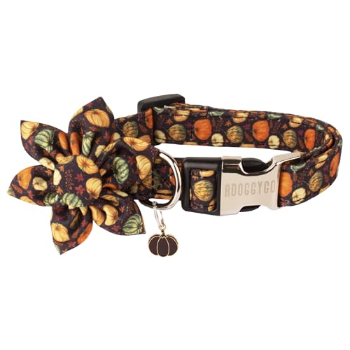 ADOGGYGO Thanksgiving-Hundehalsband mit abnehmbarem Blumenmuster, verstellbar, Herbst-Kürbis-Hunde-Halsbänder für kleine Hunde, Haustiere (klein, Thanksgiving Floral) von ADOGGYGO