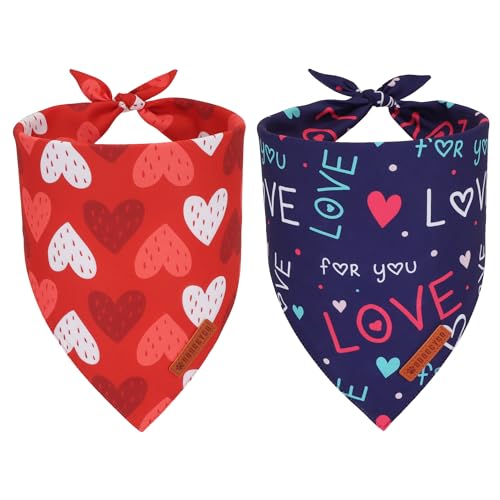 ADOGGYGO Valentine Hundehalstuch, rot/blau, Herzmotiv, verstellbare Passform, Haustier-Valentinstags-Halstücher für kleine Hunde (Größe S) von ADOGGYGO