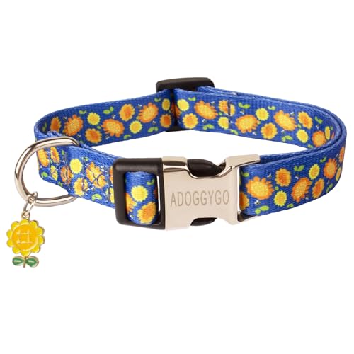 ADOGGYGO Verstellbares, weiches Hundehalsband, mehrfarbig, niedliches Muster, Blumenmuster, für kleine, mittelgroße und große Hunde (klein, Sonnenblume) von ADOGGYGO
