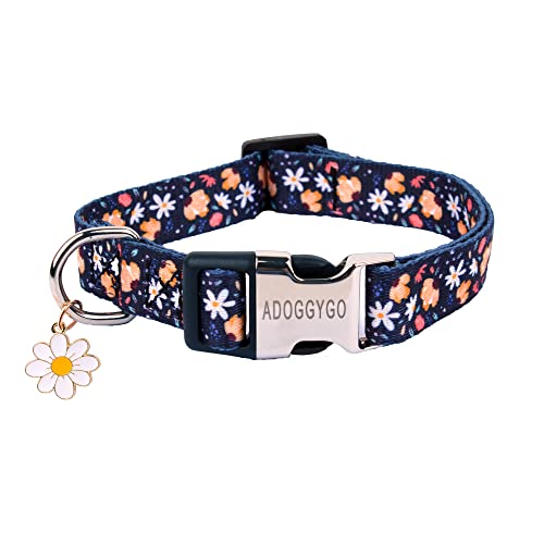 ADOGGYGO Verstellbares, weiches Hundehalsband, niedliche Blumen-Hundehalsbänder, Blumen-Haustierhalsband für kleine, mittelgroße und große Hunde Haustiere (Medium, weißes Gänseblümchen) von ADOGGYGO