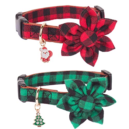 ADOGGYGO Weihnachten Hundehalsband mit Blume, Klassisches Buffalo Plaid Hund Weihnachtshalsband mit Abnehmbarem Blumen, Verstellbare Rot Grün Weihnachten Halsbänder für Mittlere Hunde (Medium, Plaid) von ADOGGYGO