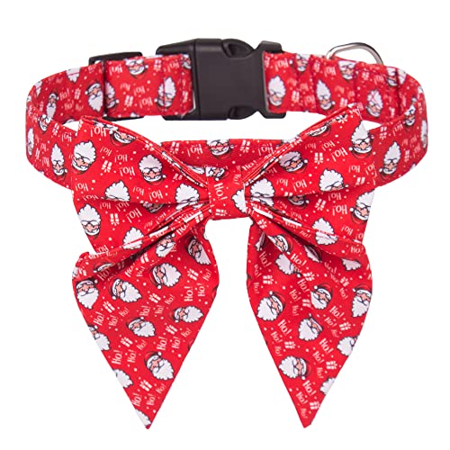 ADOGGYGO Weihnachten Hundehalsband mit Schleife, Verstellbare Baumwolle Rote Fliege Hund Weihnachten Halsbänder für Kleine Mittlere Große Hunde Haustiere (Klein, Rot Santa) von ADOGGYGO