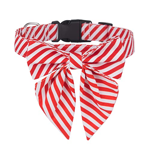 ADOGGYGO Weihnachten Hundehalsband mit Schleife, Verstellbare Baumwolle Streifen Fliege Hund Weihnachten Halsbänder für Kleine Mittlere Große Hunde Haustiere (Klein, Rot & Weiß) von ADOGGYGO