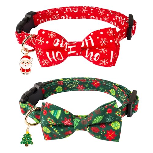 ADOGGYGO Weihnachtliche Hundehalsbänder mit Fliege, verstellbar, mit Fliege, Rot / Grün, für kleine, mittelgroße und große Hunde, Haustiere (groß, Weihnachten) von ADOGGYGO
