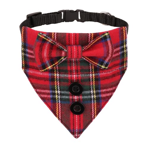 ADOGGYGO Weihnachtliches Katzen-Smokinghalsband, rotes kariertes Katzen-Weihnachts-Bandana-Halsband mit Fliege, verstellbares Haustier-Weihnachtskostüm-Halsband für Katze, Kätzchen (rotes Karomuster ADOGGYGO Weihnachtliches Katzen-Smokinghalsband, rotes kariertes Katzen-Weihnachts-Bandana-Halsband mit Fliege, verstellbares Haustier-Weihnachtskostüm-Halsband für Katze, Kätzchen (rotes Karomuster von ADOGGYGO