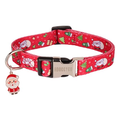 ADOGGYGO Weihnachts-Hundehalsband, verstellbar, rot, Weihnachtsmann, Weihnachtsbaum, Haustier-Weihnachts-Halsbänder für kleine, mittelgroße und große Hunde (Größe M) von ADOGGYGO