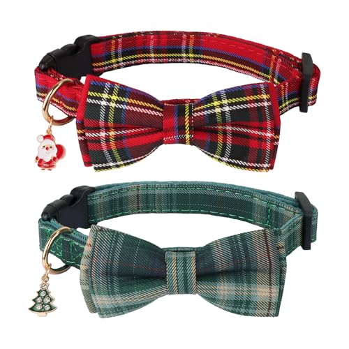 ADOGGYGO Weihnachts-Hundehalsband mit Fliege, verstellbare rot-grüne karierte Schleife, Haustier-Weihnachtshalsbänder für kleine, mittelgroße und große Hunde (Größe M) von ADOGGYGO