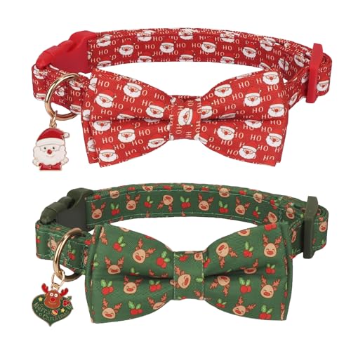 ADOGGYGO Weihnachts-Hundehalsband mit Schleife, verstellbar, Rot / Grün, Weihnachtsfliege, Halsbänder für kleine, mittelgroße und große Hunde, Haustiere (groß) von ADOGGYGO