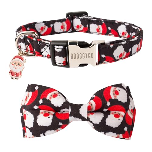 ADOGGYGO Weihnachts-Hundehalsband mit abnehmbarer Fliege, verstellbar, rot, Weihnachtsmann-Haustier-Weihnachtsschleife für kleine, mittelgroße und große Hunde (Größe M) von ADOGGYGO