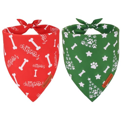 ADOGGYGO Weihnachts-Hundehalstuch, rot/grün, mit Aufschrift "Merry Christmas", hochwertiger strapazierfähiger Stoff, verstellbare Passform, Hundehalstücher für große und extra große Hunde, Haustiere von ADOGGYGO
