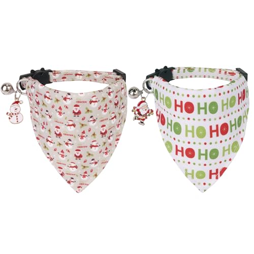 ADOGGYGO Weihnachts-Katzenhalsband mit Bandana, 2 Stück, Hoho, Weihnachtsmann, Schneemann, Weihnachts-Bandana, Halsbänder für Katzen und Kätzchen von ADOGGYGO