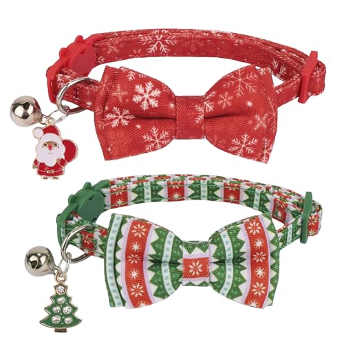 ADOGGYGO Weihnachts-Katzenhalsband mit Fliege, Glocke, 2 Stück, Rot / Grün, Weihnachtsfliege ADOGGYGO Weihnachts-Katzenhalsband mit Fliege, Glocke, 2 Stück, Rot / Grün, Weihnachtsfliege von ADOGGYGO